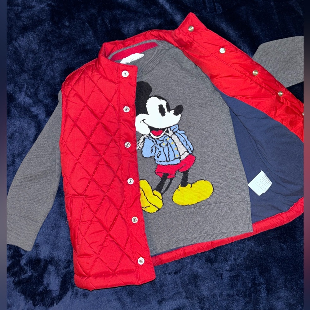 Janie and Jack Quilted Vest & Disney Gap Mickey Sweater Set